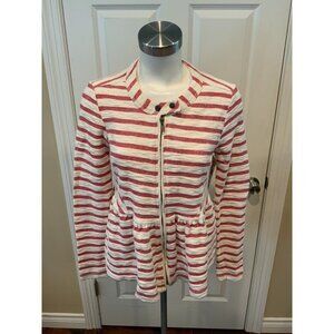 Free People Red & White Striped Peplum Coat Jacket, Size XS